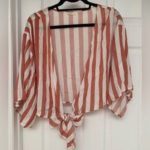 Wide sleeve striped wrap shirt